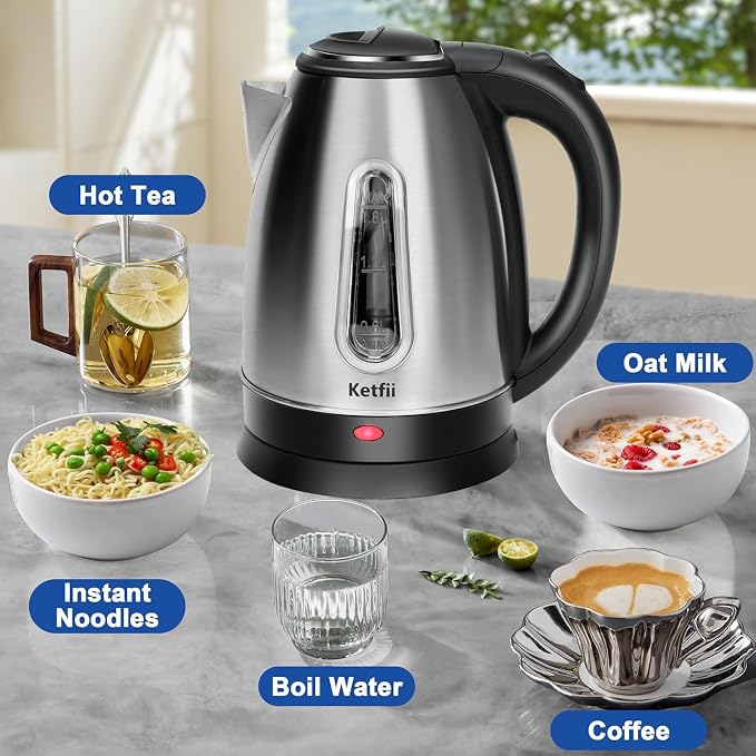 Stainless Steel Electric Kettle, 1.8 Liters Tea, Coffee Kettle & Hot Water Boiler, 360° Swivel Base, BPA Free, Auto Shut-Off, Boil-Dry Proof, 1100W