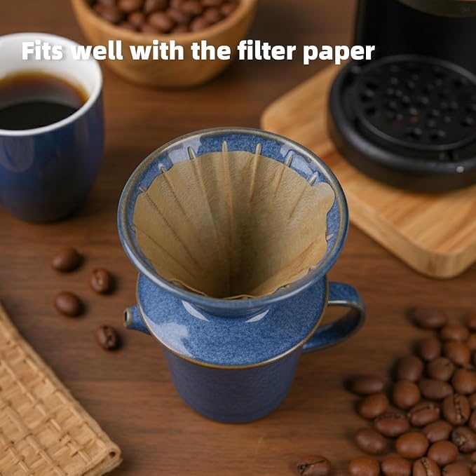 Pour Over Coffee Maker, Ceramic Pour Over Coffee Dripper Set With 20 Paper Filters, 16.5oz/500ml (Royal Blue, V02)
