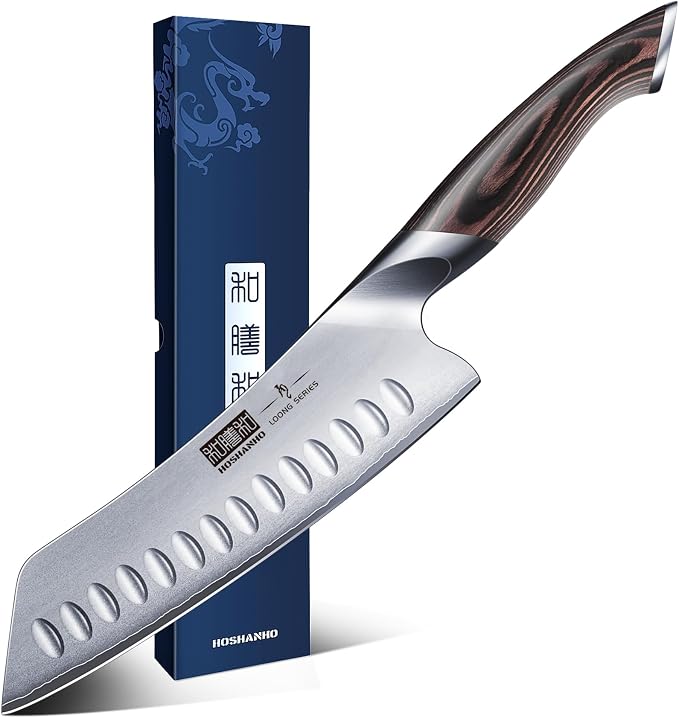 HOSHANHO 7 Inch Japanese Chef Knife, Ultra Sharp Kitchen Santoku Knives | Professional Japanese High Carbon Stainless Steel Kitchen Knife, Cooking Knife with Ergonomic Pakkawood Handle, Gifts