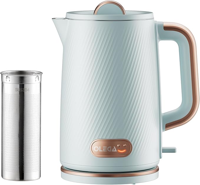OLEGA Electric Kettle: 1200W Fast Boil Tea Kettles with Tea Infuser 1.5L | Stainless Steel Kettle; Electric Water Kettle with Strainer; Plastic Free Teapot; Auto Shut-Off Water Boiler