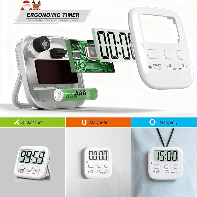 2 Pack Digital Timer for Kids Classroom Kitchen Timers for Cooking | w/ Battery, Easy to View, Alarm, Mute Mode, Count Down/Up, Magnetic, Kickstand, Hanging, Classroom Timer for Teacher Supplies