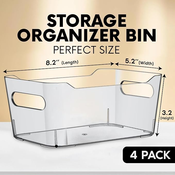 CONTROL KITCHEN Small Clear Plastic Storage Bins, Perfect for Organization or Pantry and, Fridge Organizer, Cabinet Organizers