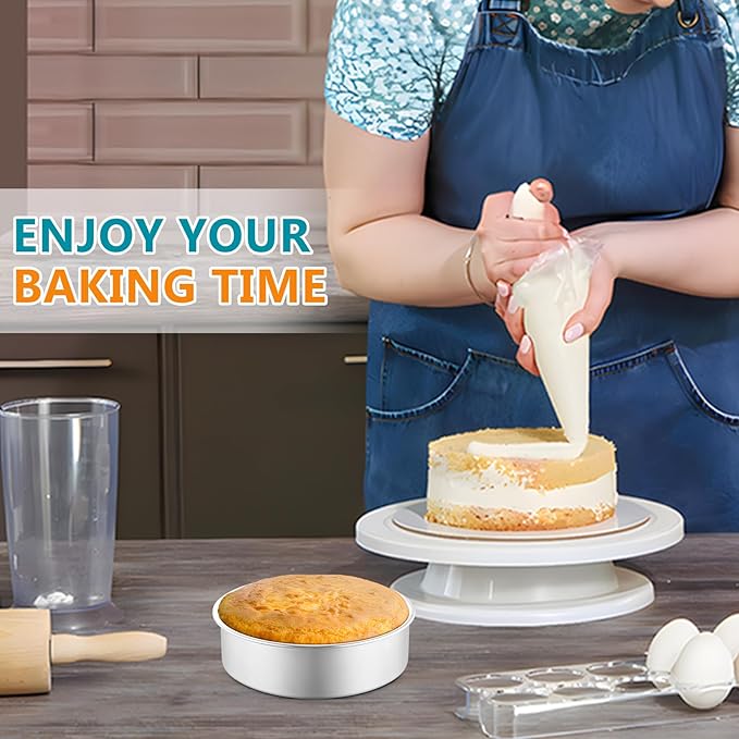 P&P CHEF 5 Inch Round Cake Pan Set of 3, Stainless Steel Baking Cake Pans | Round Baking Cake Pan Bakeware for Layer Birthday Cake, Fit Oven/Pots/Pressure Cooker, Leakproof & Dishwasher Safe, Silver