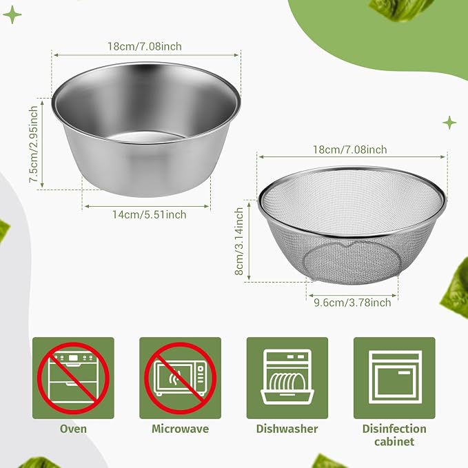 Mini Colander Food Strainer | Fine Mesh Colander with Bowl, 307 Stainless Steel, Strainer for Washing Fruits Vegetables Rice, Kitchen Cooking Prep