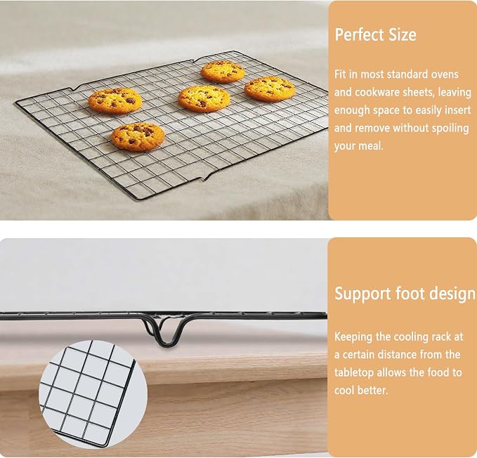 2 Pack Cooling Rack for Baking Cooking, 16" * 10" Squares Wire Racks | Small, Squares Grids, Oven Safe Cookie Cooling Rack, Roasting, Grilling, Drying