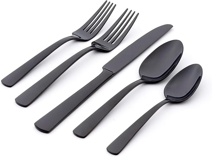 Oneida Aptitude Midnight Glossy 20-Piece Silverware Set for 4, Flatware | midnight, dishwasher safe | includes knives, forks, and spoons | heavy duty, cutlery set, utensil set