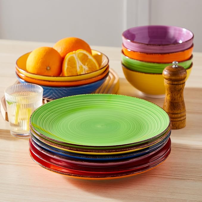 vancasso Bonita 10.5 Inch Ceramic Dinner Plates Set of 6, Warm Colors | Microwave and Oven Safe, Durable Glaze Resists Scratches and Chips, Set of 6 Stackable, Colorful Bonita Design, Salad Plates