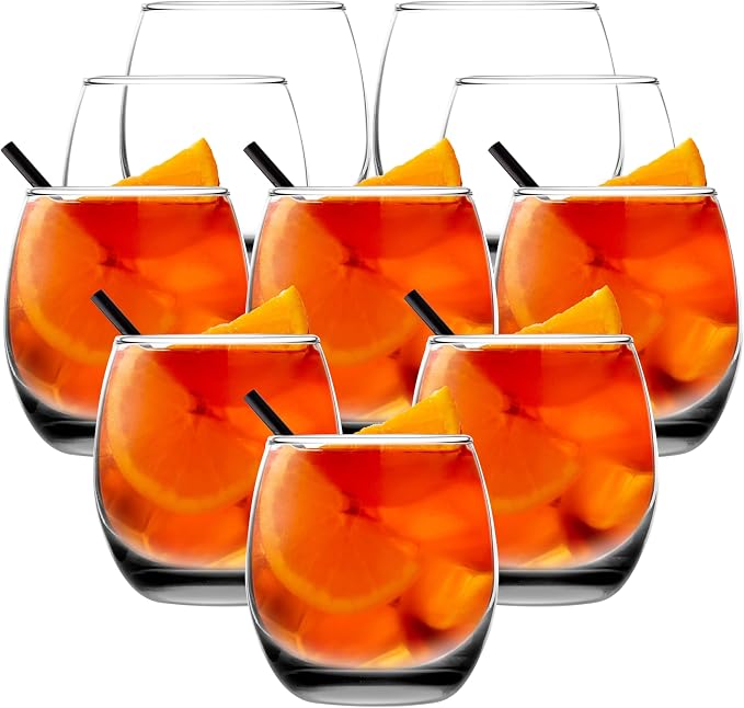 DISCOUNT PROMOS Mikonos Stemless Wine Glasses 11.5 oz. Set of 10, Bulk Pack - Restaurant Glassware, Perfect for Red Wine, White Wine, Cocktails - Black Bottom Color