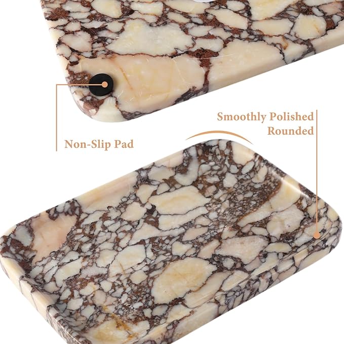 Karibiber Calacatta Marble Vanity Trays, Marble Bathroom Tray Countertop, Luxury Decorative Dresser Organizer, Purple&White Natural Stone Serving Tray for Kitchen, Perfume, Jewelry Holder Storage