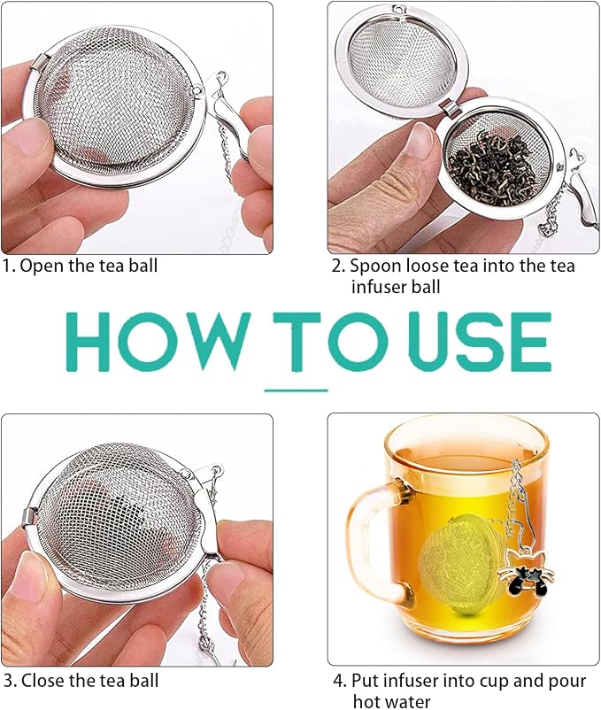 2pcs Tea Infuser,Loose Leaf Tea Steeper Tea Strainer with Cute Cat Charm Stainless Steel Tea Ball Tea Diffuser Tea Infusers for Loose Tea