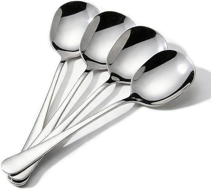 4-Piece Serving Spoons, 18/8 stainless steel Spoon, Large Buffet Serving Spoon, Heavy Duty 304 Stainless Steel, Tabletop Flatware Utensil for Banquet, Cooking, and Kitchen