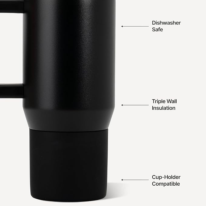 HydroJug Coffee Traveler 20oz Ceramic-Lined Mug with Handle, Black