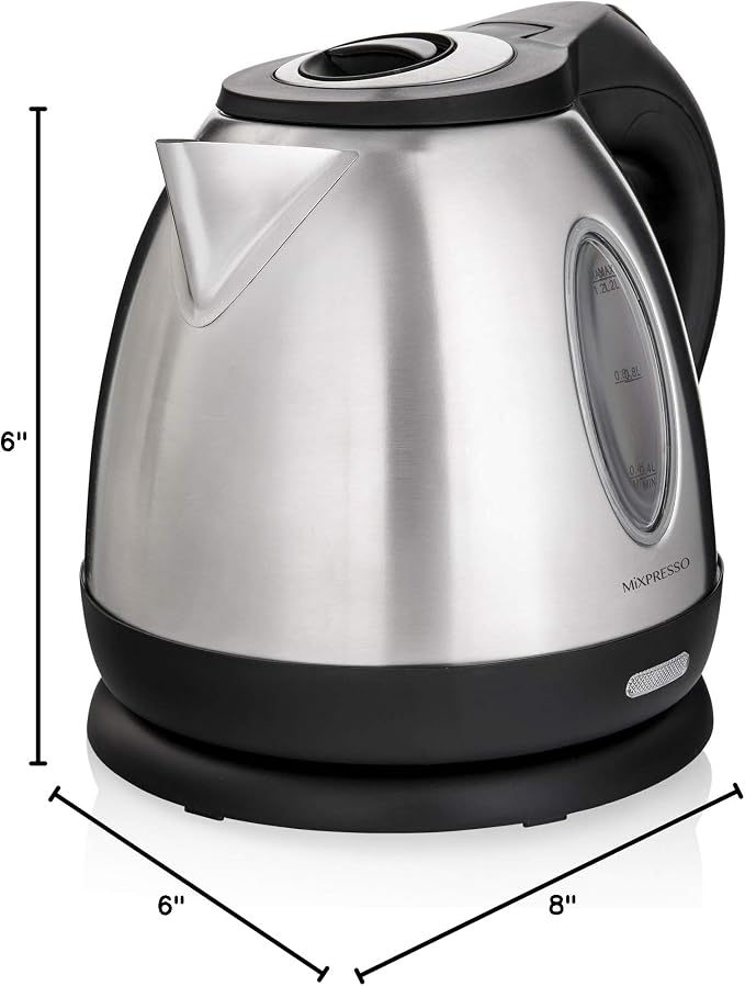 Moss & Stone Stainless Steel Electric Kettle, 1.2L Cordless 1500W | Small, portable hot water tea kettle, fast boiling pot, boil-dry protection, auto shut-off