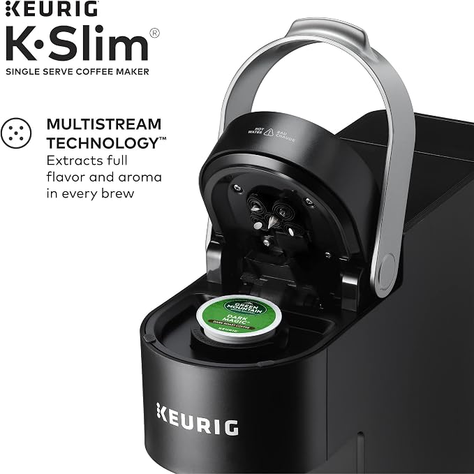 Keurig K-Slim Single Serve K-Cup Pod Coffee Maker, Multistream Technology, 3 Brew Sizes, Slim and Sleek Design, 46oz Removable Reservoir, Black | Multistream Technology, 3 Brew Sizes, Sleek Design, Removable Reservoir