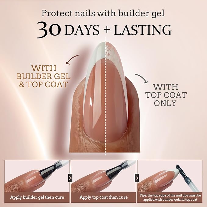 BTArtboxnails XCOATTIPS White French Tip Press On Nails, S Almond, Brown | Lamp-Curable, 4-Week Wear, Natural Nail Look, Salon Quality Value at Home, Easy-to-Apply for Beginners, 160ct Nail Tips Only