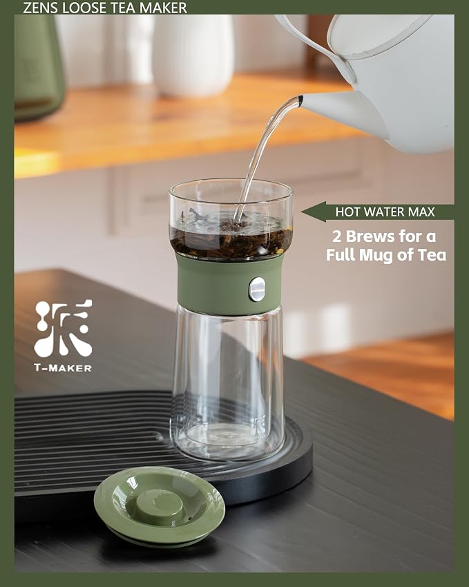 ZENS Modern Glass Infuser Teapot, Smart One Touch Tea Maker for Loose Tea | Glass Magic Tea Pot, Mess free Tea Steeper with Insulated Mug, Portable Tea Infuser with Case for Tea Lovers