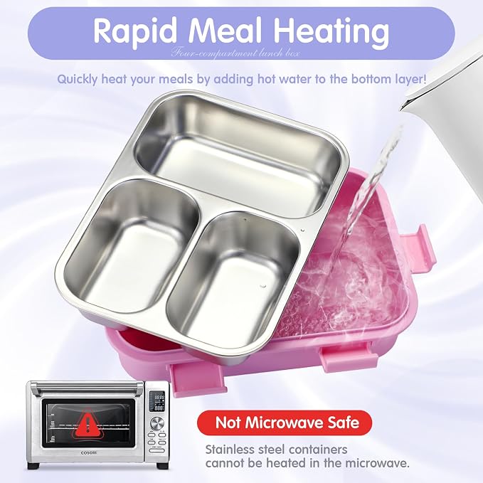 LemonRoad 3 Pcs 304 Stainless Steel Bento Box with Spoon Fork, 24 oz, Pastel
