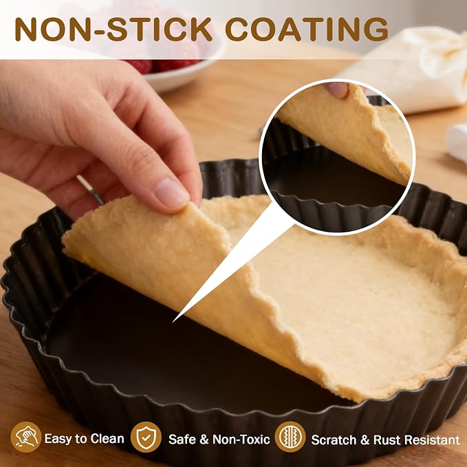 2 Pack 10 Inch Pie Pan with Removable Bottom | Detachable bottom design,Deep dish, Egg cream pastry pie plate, Not easy to stick,Portable Baking Kit, Durable Construction