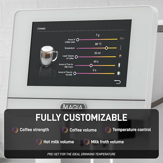 Zulay Magia Super Automatic Espresso Maker Machine with Grinder - 19 Fully Customizable Coffee Options, Auto Cleaning, Milk Foam System - for Latte, Cappuccino - Ultra LUX - White (13.7x17.7x9.4)