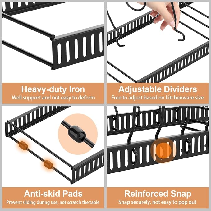 Housolution Pot and Pan Lid Organizer Holder Storage Rack, Black | 12"-23" Expandable, 14 Adjustable Dividers, Sturdy Metal Construction, Easy Assembly