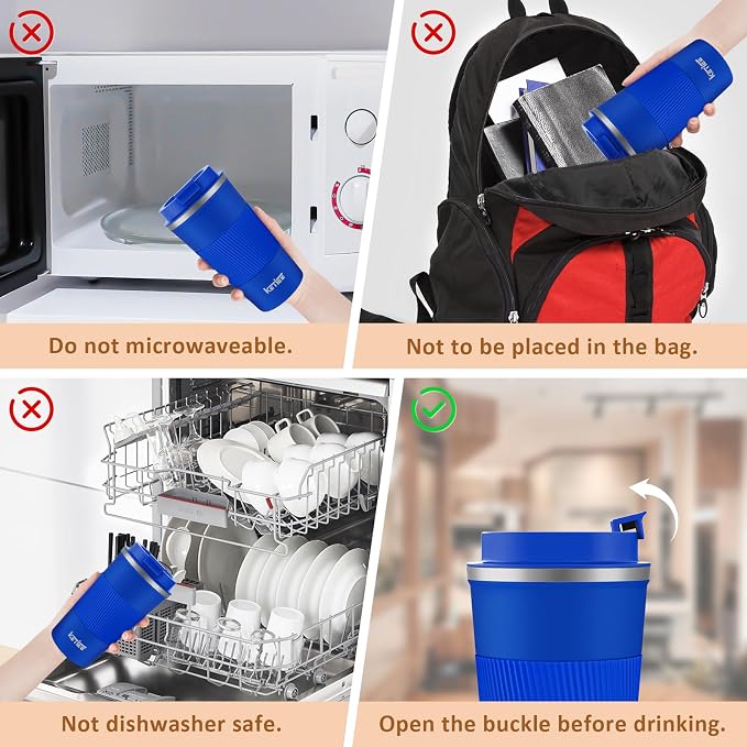 KETIEE Travel Coffee Mug 12oz: Insulated Travel Mug with Leakproof Lid, Reusable Coffee Cups with Seal Lid, Vacuum Stainless Steel Tumbler to Go for Hot/Ice Drinks (Blue) | Reusable Coffee Cups with Seal Lid, Vacuum Stainless Steel Tumbler to Go for Ho...