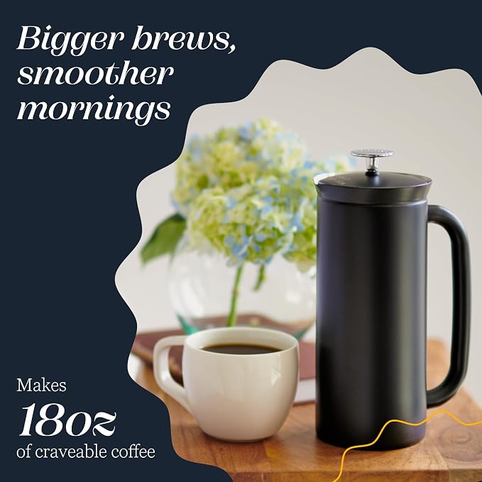 ESPRO P7 French Press, 18oz, Matte Black, Stainless Steel Coffee Maker | Double Filter Coffee Press, Grit-Free Coffee, Heat Resistant Insulated tea Press, Easy Hot and Cold Coffee Brewer, Tea Brewer