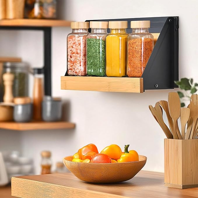 ComSaf Glass Spice Jars with with Labels 8 oz 6 Pack Bamboo Lids | Empty Containers, Seasoning Herb Powder, Salt Pepper Chili, Spice Rack Organization, Kitchen Cabinet Storage, Funnel Included
