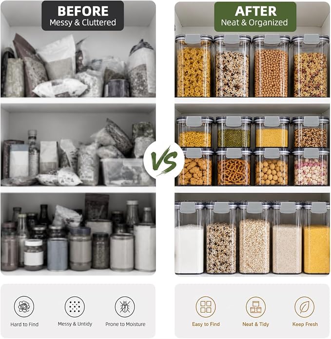 5-Piece Clear Vacuum Seal Canisters with Pump, Airtight Storage Containers for Cereal, Flour, Sugar & Pantry Organization (1.43 QT, 0.68 QT*2, 0.41 QT*2)
