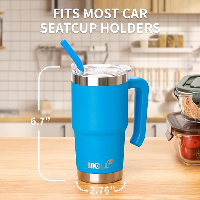 16 oz Stainless Steel Vacuum Insulated Tumbler with Handle, Lid & Straw | BPA Free, Food-Grade Safe Reusable Metal Water Bottle,Leak Proof Design,Sweat-Free Double Wall