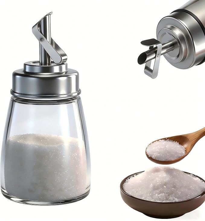 Glass Sugar Jar, Sugar Container Sugar Dispenser with Pour Spout, 6oz Glass Jar with Stainless Steel Lid, Multi-Use Sugar Bowl Sugar Shaker Sugar Container for Coffee Bar