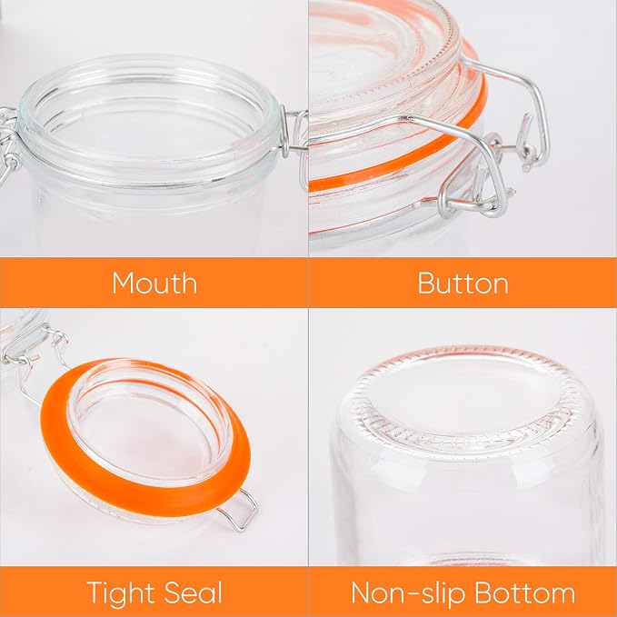 16 oz Glass Jars with Hinged Lids, 12 Pack Airtight Storage Jars | Leakproof Rubber Gasket, Wide Mouth Mason Jars for Kitchen Canisters,Food Storage, Pickling,Fermenting,Pantry