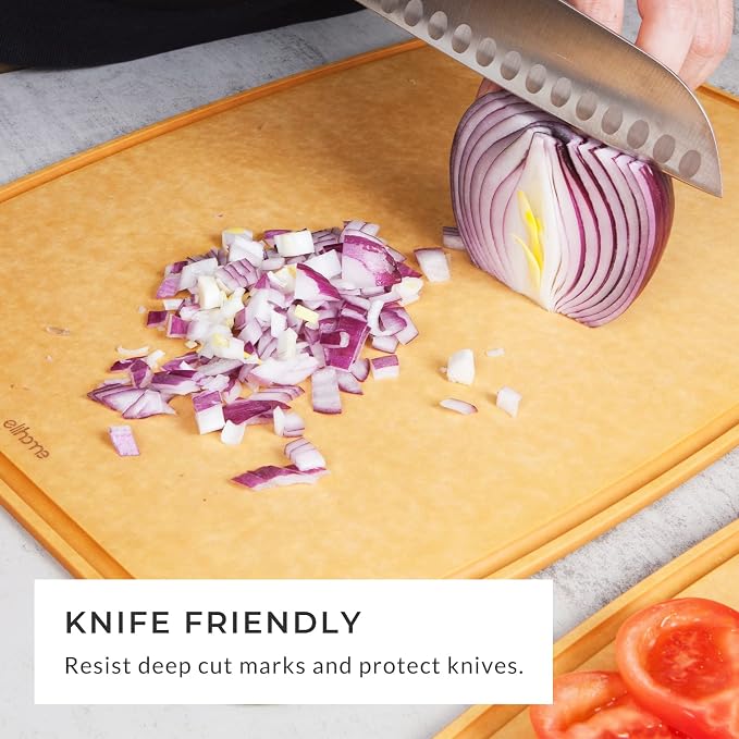 Essential Series Cutting Board for Kitchen- Natural Wood Fiber Composite, Dishwasher Safe, Eco-Friendly, Juice Grooves, Non-Slip Feet, Non-Porous, Reversible, BPA Free, X-Large -17" x 13"