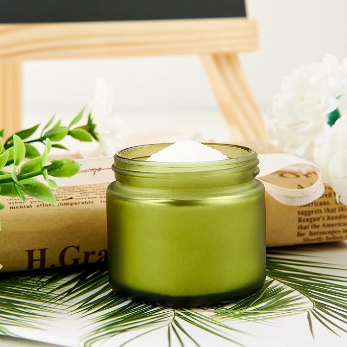 2oz Jars with Lids, Hoa Kinh 24 Pack Green Frosted Glass Jars with Lids | Empty Cosmetic Containers Round Airtight Glass Jar with Inner Liners and Lid for Storing Lotions, Powders, and Ointments
