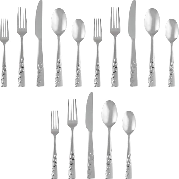 Cambridge Silversmiths 268320R Blossom Sand 20-Piece Flatware Silverware Set, Service for 4, Stainless Steel, Includes Forks/Knives/Spoons, Brushed Finish (Pack of 3)