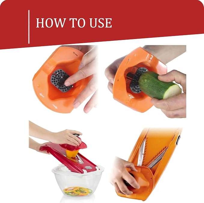 Borner by Reston Lloyd Food Safety Holder for Mandoline Slicers, Cutters & Graters, Protective Finger Guard for Safe Slicing & Grating, Made in Germany, Red