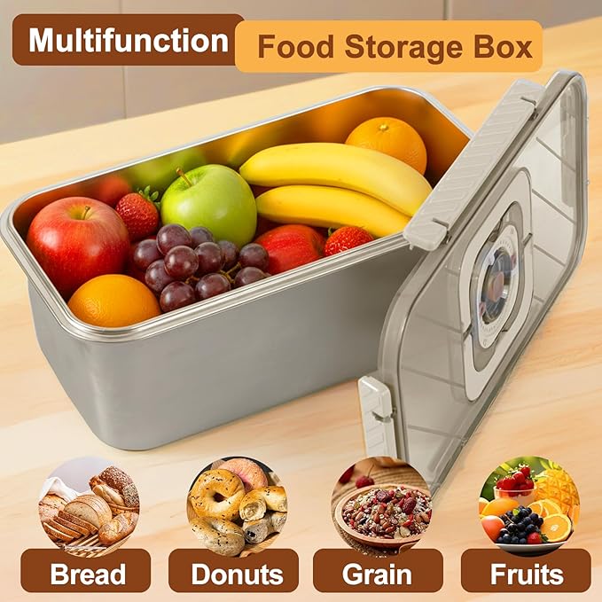 Gifhomfix Bread Box Airtight 304 Stainless Steel Bread Container, Dishwasher Safe Bread Storage for Homemade Bread, Time Recording Bread Storage Container with Lid and Handle