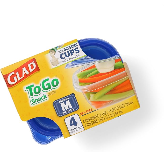 Glad GladWare To-Go Medium Rectangle Snack Containers, 24 Oz, 4 Count, 6-Pk | BPA-free plastic, tight seal, microwave and dishwasher safe, meal prep and lunches