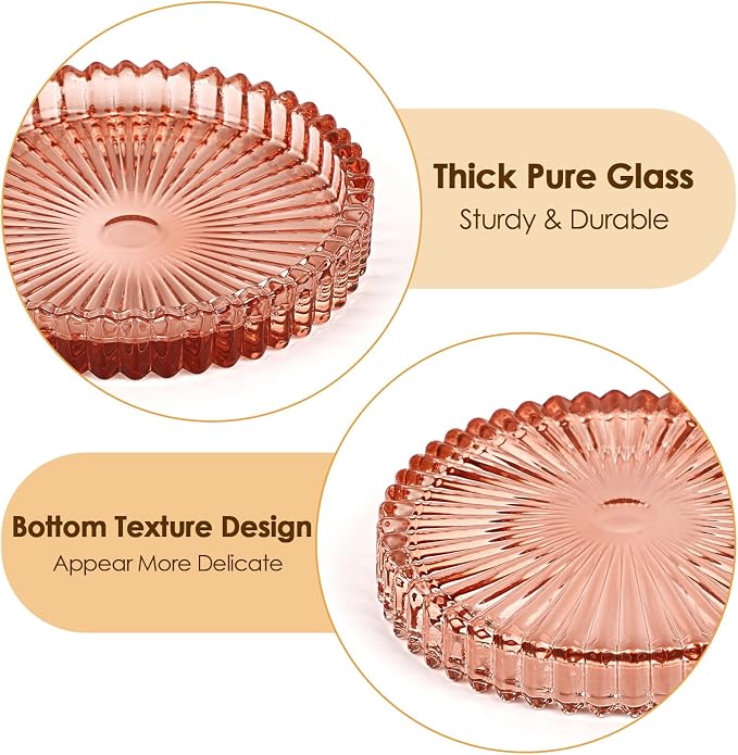 Modern Clear Coaster Set of 5- Glass Coasters for Drinks, Clear Red | Crystal Coasters Round Cup Mat Coffee Table Decor for Office, Kitchen, Bar, Dining Room, Living Room, Patio
