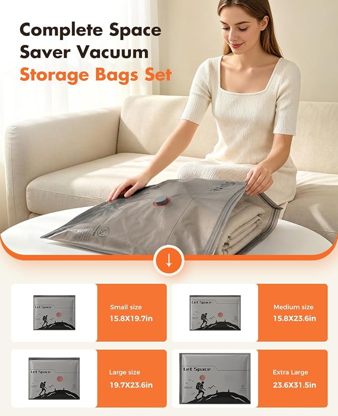 Vacuum Storage Bags with Electric Pump, 60kPa Vacuum Seal Bags for Clothing Devices, Travel Bags with Portable Cordless Pump Included, Compatible with Bags 15 Small Set