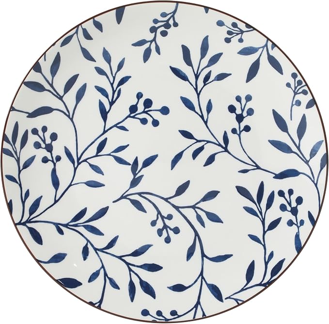 Gibson Home Palace Suite 16-Piece Dinnerware Set, Blue Floral Stoneware Plates & Bowls, Service for 4, Round Durable Everyday Dish Set