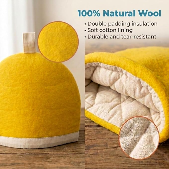 Glaciart One Wool Teapot Cozy Kettle Cover | Dome Shaped Large Tea Cosy, Kettle or French Press | Handmade & Needle Felted from Natural Wool | Warms Up to 2 Hours | Great as Gift