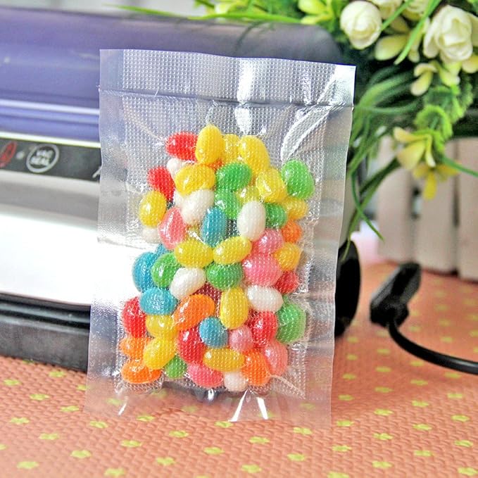 FERENLI 100 Pieces 2.7x3.9 inch (Usable Size 2.4x3.3 inch) Small Vacuum Sealer Bags for Food Storage Open Top Clear Plastic Flat Pouches Bulk Food Packaging Bags with Tear Notch