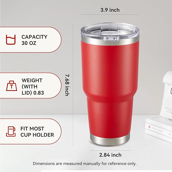 30 oz Tumbler with Lid Stainless Steel Tumblers, 1 Pack | Vacuum Insulated Cup, Leak Proof Lid, Powder Coated Travel Mug, Double Wall, Keep Cold Drinks for 12 Hours, Wine Red