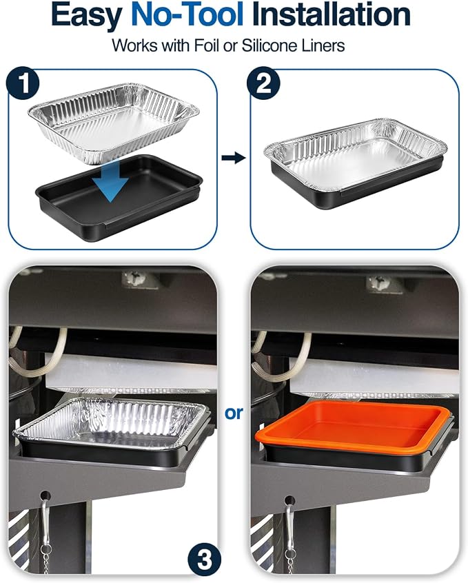 93305 Catch Pan for Weber Grills, Grease Tray Catcher for Weber Genesis & Spirit 2 and 3 Burners, Summit Silver Gold Platinum, Drip Pans for Weber Replacement 93305 83156 7515