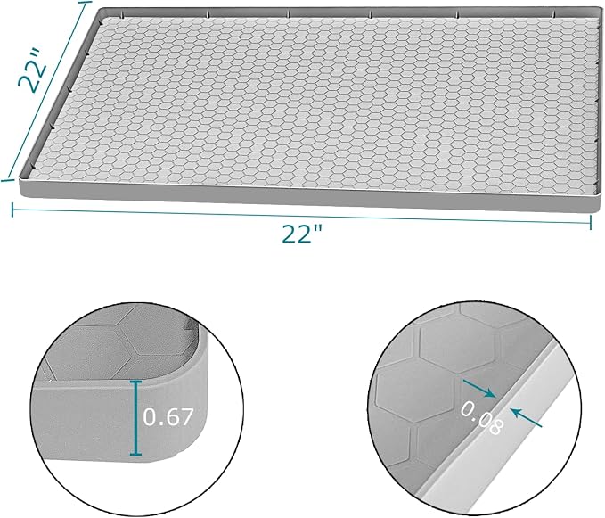 Under Sink Mat 22 x 22, Silicone Under Sink Liner for Kitchen Waterproof Bathroom Cabinet Mat, Light Grey