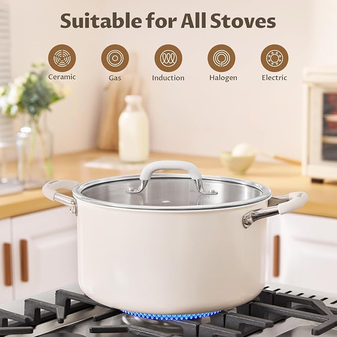 BEZIA 6QT Fully Clad 3-Ply Stainless Steel Stock Pot with Lid, Cooking Pot | Cool-Touch Silicone Handles, Premium Heat Retention & Durability, Oven & Dishwasher Safe, Induction Ready, for Quick Meals