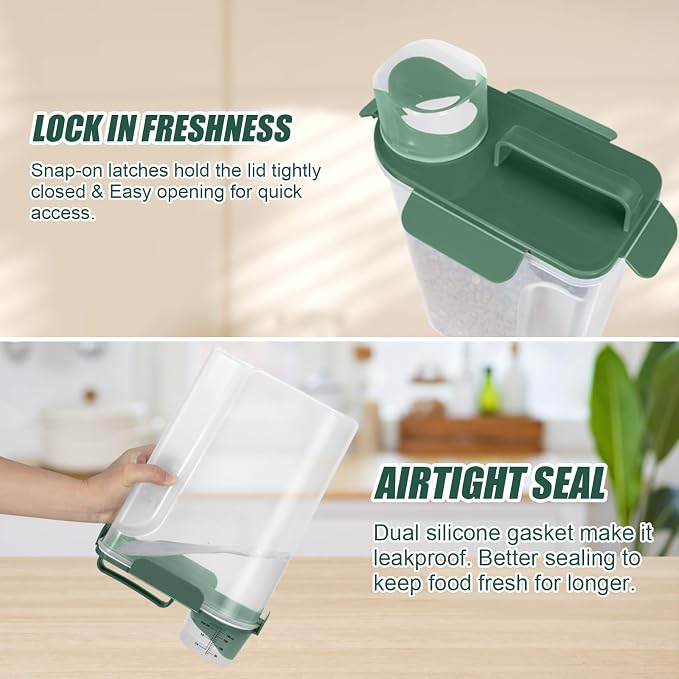5 Lbs Pet Dog Food Storage Container for Bird Seed Rice Flour - Dark Green | Cat Food Containers with Collapsible Bowl for Travel Airtight 10 Lbs Rice Cereal Oatmeal Holder with Pour Spout Measuring Cup
