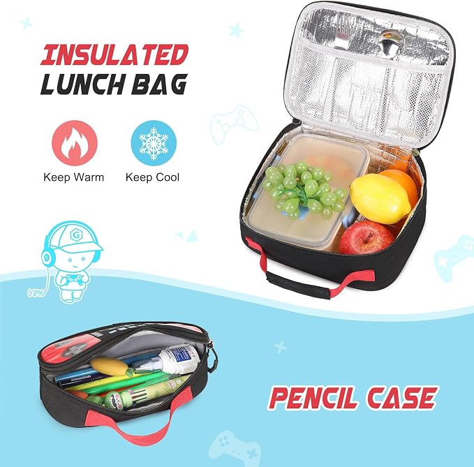 Backpack for School Boys, Cool Luminous Gamer Boys Schoolbag | with Lunch Box & Pencil Case Set for Kids Teens Elementary Middle School, Bookbag Glow In The Dark