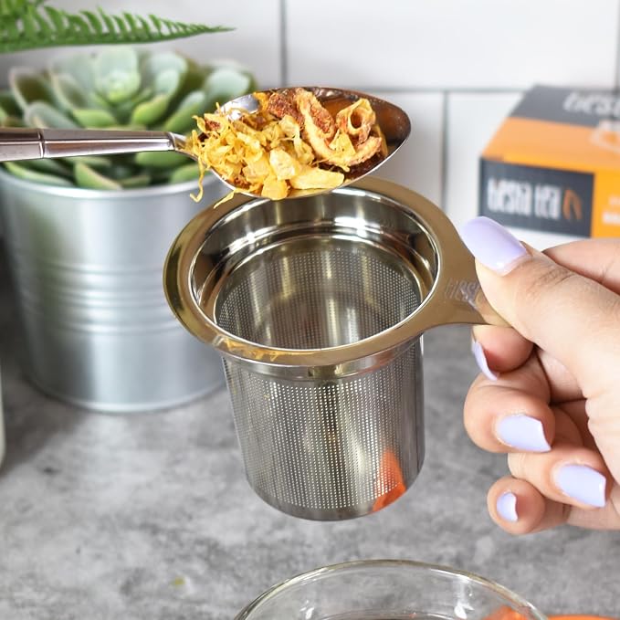 Tiesta Tea Brewbasket Stainless Steel Infuser Basket for Loose Leaf | Reusable Fine Mesh Strainer for Hot & Iced Drinks, Loose Leaf Steeper, Single Cup Tea Diffuser, Holds 5 Ounces