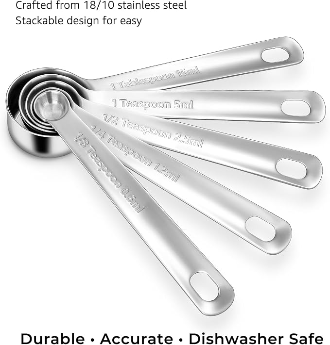 Premium 18/10 Measuring Set (Silver, Measuring Cups & Spoons) | 18/10 Stainless Steel; 10-Piece Nesting Set; Stackable; Upscale; Dishwasher Safe; Ideal for Baking and Cooking.